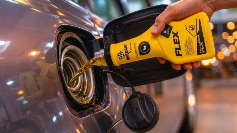 pessoa utilizando um aditivo de combustível da Bardahl em seu carro