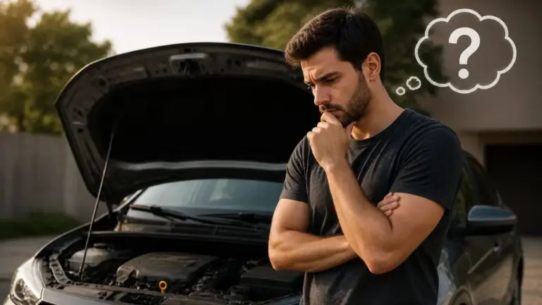 pessoa pensando se deve trocar ou não o óleo do seu carro antes do prazo