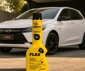 bardahl flex na frente do carro onix sendo ele um dos melhores aditivos de combustivel para o onix