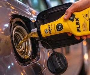 pessoa utilizando um aditivo de combustível da Bardahl em seu carro